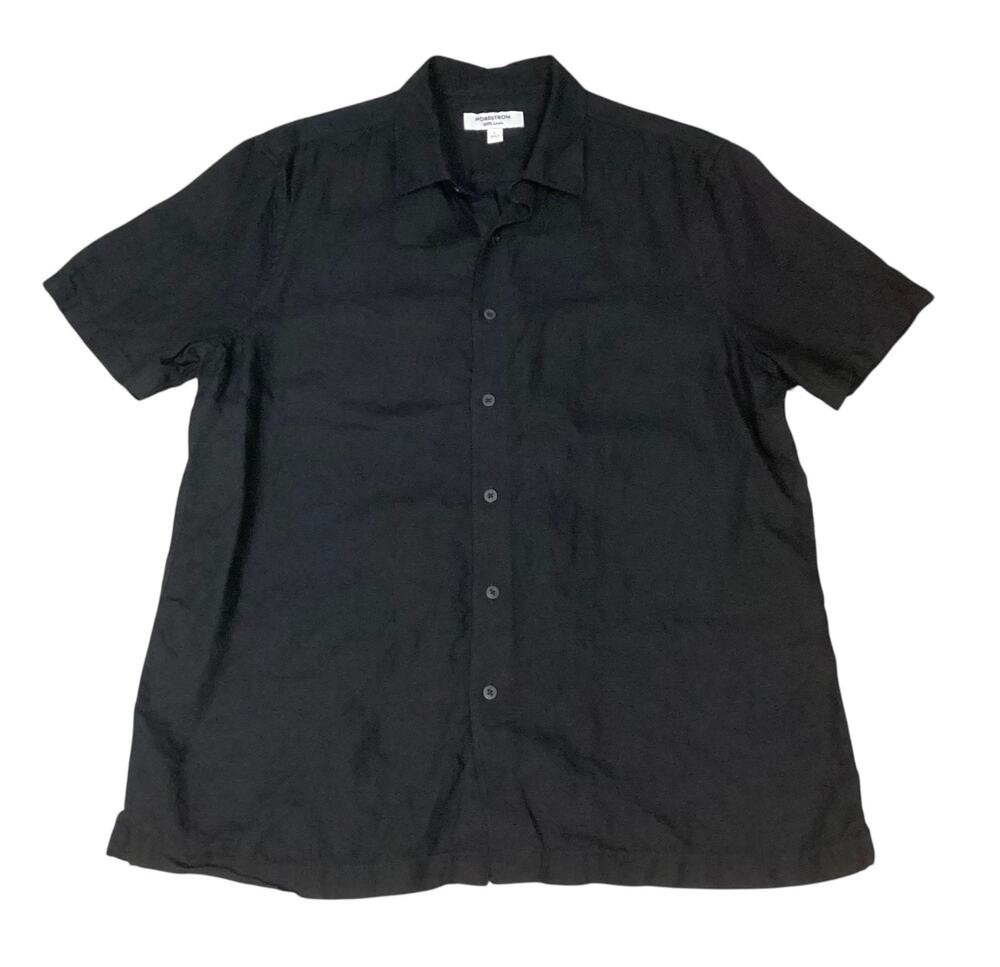 Nordstrom Men's 100% Linen Short Sleeve Button-Up Shirt Black Size L